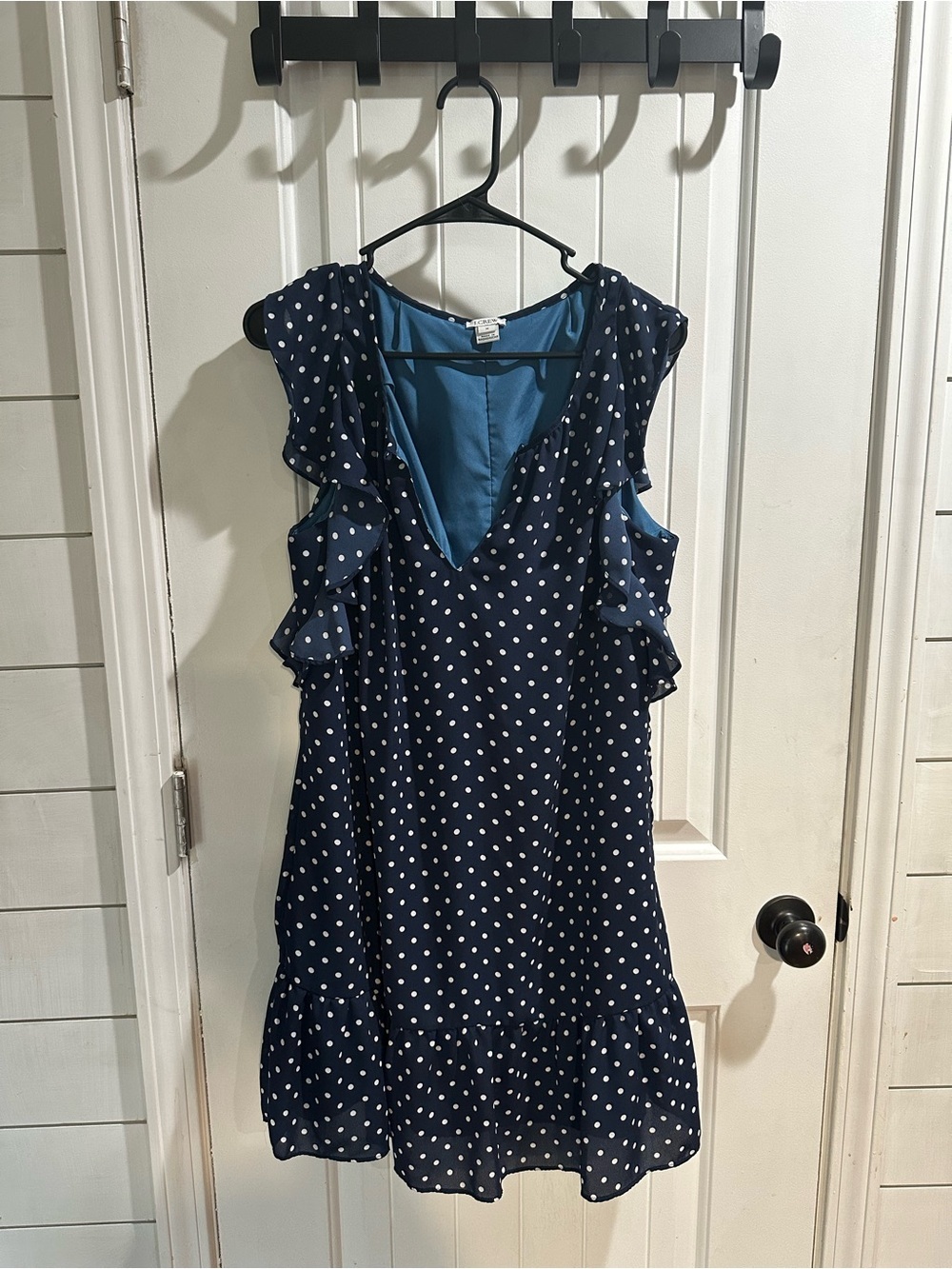 J. Crew Navy and White Polka Dot Ruffle Mini Dress